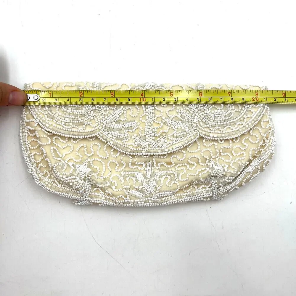 Vintage White Beaded Clutch Bag by Cecile